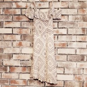 Confess navy ivory paisley ruffle dress medium